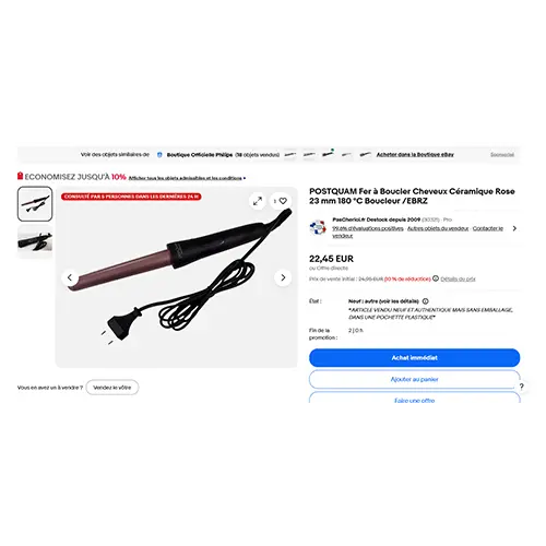 Foto do aviso oficial: postQuam PROFESSIONAL Fer à Boucler Cheveux Céramique Rose 23 mm 180 °C Boucleur/EBRZ Cabeleireiro — risco: Choque elétrico