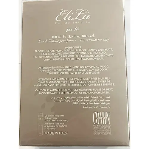 Photo de l’avis officiel: Comin parfum Eli Lù Eau de toilette — risque: Risque chimique (SR/04060/25)