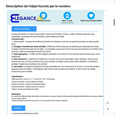 Foto uit de officiële melding: Anneau de dentition pour bébé, accessoires de soins dentaires, jouet à mâcher po Bijtring — risico: Verstikking door inslikken & Verwurging