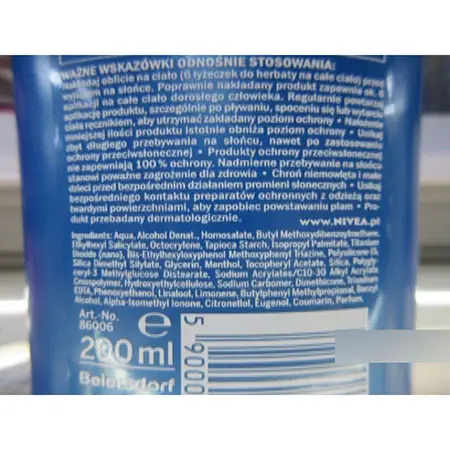 Photo de l’avis officiel: Nivea Protect &amp; Refresh Sun Lotion Lotion solaire — risque: Risque chimique