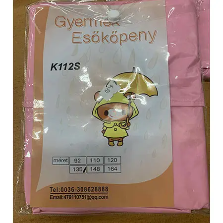 Foto dell’avviso ufficiale: Gyermek Esokopeny Cappotto antipioggia — rischio: Rischio chimico & Ambiente
