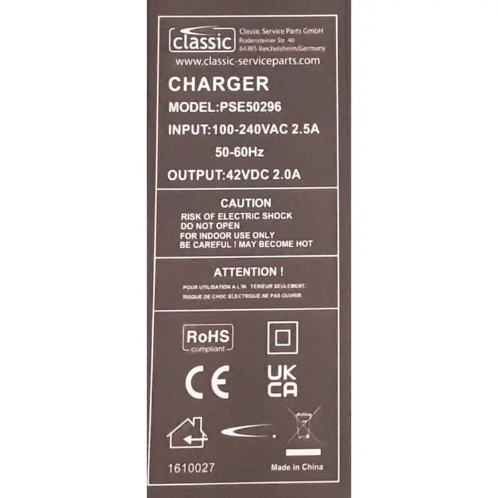 Photo from the official notice: Classic Battery charger — electric shock risk