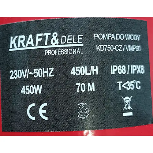 Photo de l’avis officiel: Kraft&amp;Dele Pompe à eau submersible — risque: Choc électrique