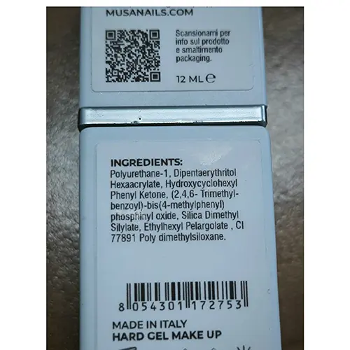 Foto aus der offiziellen Meldung: MUSA Nails Hard Gel Make Up per le unghie Gel-Nagellack — Risiko: Chemikalie