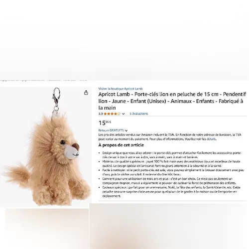 Foto aus der offiziellen Meldung: Abricot Lamb Porte-clés lion en peluche Weiches Spielzeug mit Schlüsselanhänger — Risiko: Ersticken