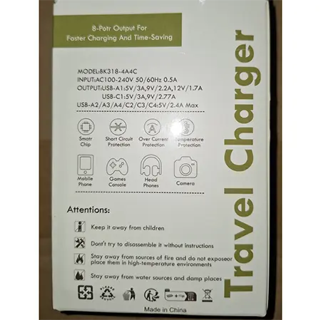 Foto dell’avviso ufficiale: 8 Port Fast Charger adapter Adattatore da viaggio — rischio: Incendio