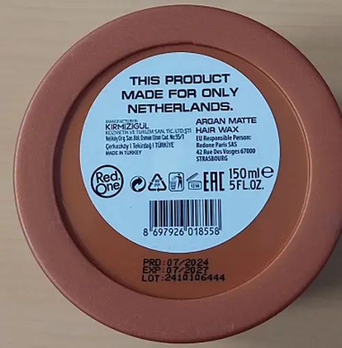 Photo de l’avis officiel: RED ONE Argan Matte Cire capillaire — risque: Risque chimique