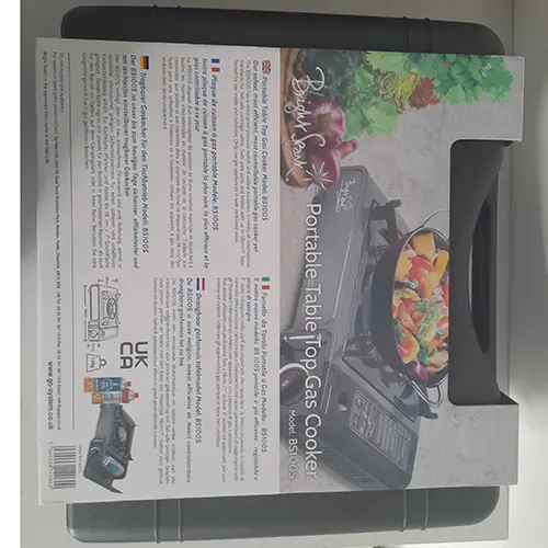 Photo de l’avis officiel: Bright Spark Portable Table Top Gas Cooker Poêle à gaz portable — risque: Brûlures & Incendie