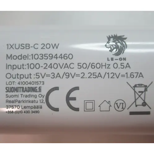 Photo de l’avis officiel: Le-On Chargeur USB — risque: Choc électrique