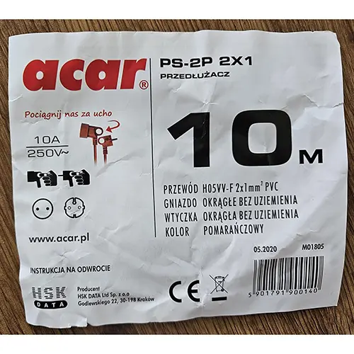 Foto do aviso oficial: ACAR Extension cord Cabo de extensão — risco: Choque elétrico