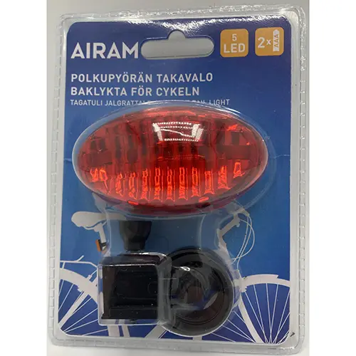 Photo from the official notice: Airam Cykel Baklyse 5 LED Röd bicycle light — environment risk