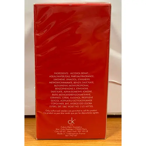 Photo de l’avis officiel: Calvin Klein One Red Edition Parfum — risque: Risque chimique