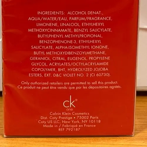 Photo de l’avis officiel: Calvin Klein One Red Edition Parfum — risque: Risque chimique
