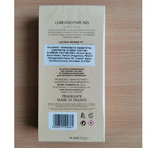 Photo de l’avis officiel: GORDANO PARFUMS LACASA POUR FEMME Eau de toilette — risque: Risque chimique