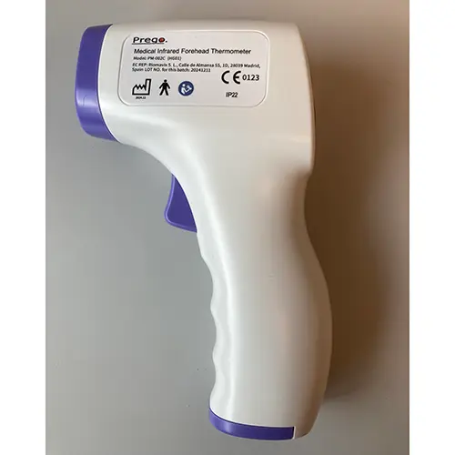 Foto uit de officiële melding: Prego Medical infrared forehead thermometer Infraroodthermometer — risico: Milieu