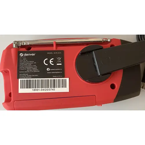Foto uit de officiële melding: Denver Solar crank radio Zonnecelradio — risico: Milieu