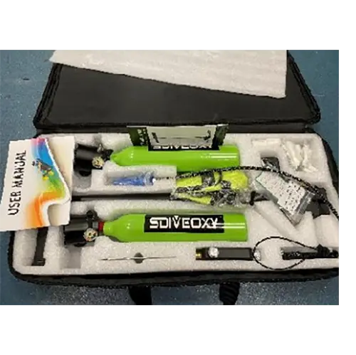 Photo from the official notice: SDIVEOXY Self-Contained Underwater Breathing Apparatus (SCUBA) Cylinder Set 0.5L diving equipment — drowning risk