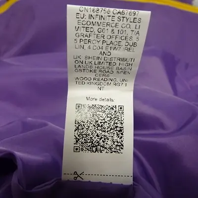 Foto dell’avviso ufficiale: Shein Veste à capuchon mauve et zip jaune Giacca — rischio: Rischio chimico & Ambiente