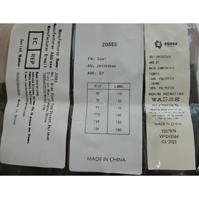 Foto dell’avviso ufficiale: Zosee Veste imperméable et coupe-vent pour jeune fille Giacca — rischio: Rischio chimico & Ambiente