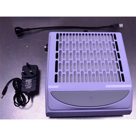 Photo from the official notice: BLUEQUE Nail Dust Collector — electric shock & fire risk