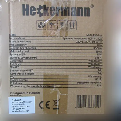 Foto uit de officiële melding: HECKERMANN Spawarka inwertorowa De lasser van de omschakelaar — risico: Elektrische schok