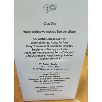 Photo de l’avis officiel: CHAT D´OR CHAT D´OR ACQUA MEN EAU DE TOILETTE — risque: Risque chimique