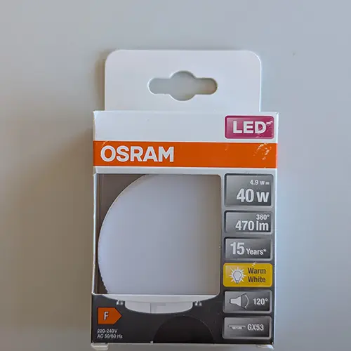 Foto do aviso oficial: OSRAM LED-Lampe GX53 Lâmpadas — risco: Choque elétrico