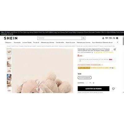 Photo from the official notice: Peluche lapin Lop Jimny mignon de 35 cm - Plush toy soft toy — choking risk