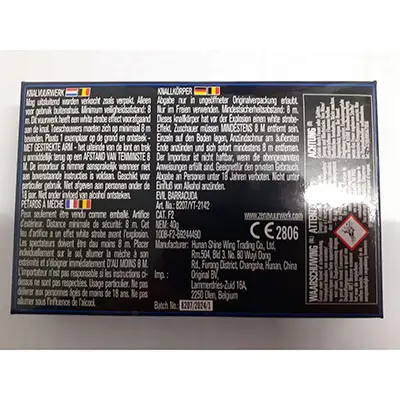 Foto uit de officiële melding: ZENA Vuurwerk EVIL BARRACUDA — risico: Gehoorschade