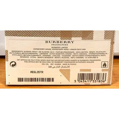 Photo de l’avis officiel: Burberry The Beat Parfum — risque: Risque chimique