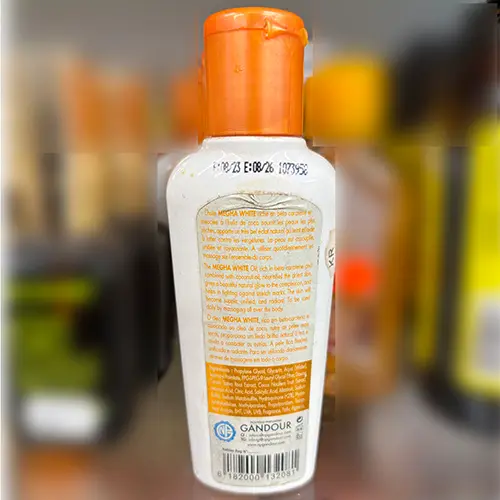Foto aus der offiziellen Meldung: Mega white Brightening oil carrot coco Hautaufhellendes Öl — Risiko: Chemikalie