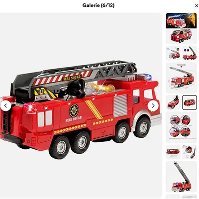 Foto aus der offiziellen Meldung: Camion de pompiers avec échelle pompier, grand modèle, jouet, camion d'arrosage Spielzeugauto — Risiko: Verbrennungen & Chemikalie