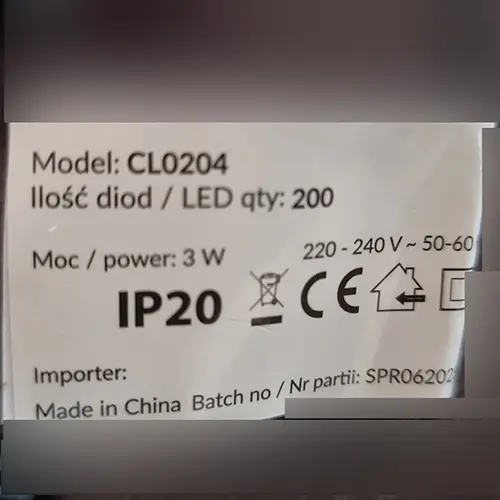 Photo de l’avis officiel: SPRINGOS Chaîne d'éclairage — risque: Choc électrique (SR/00262/26)