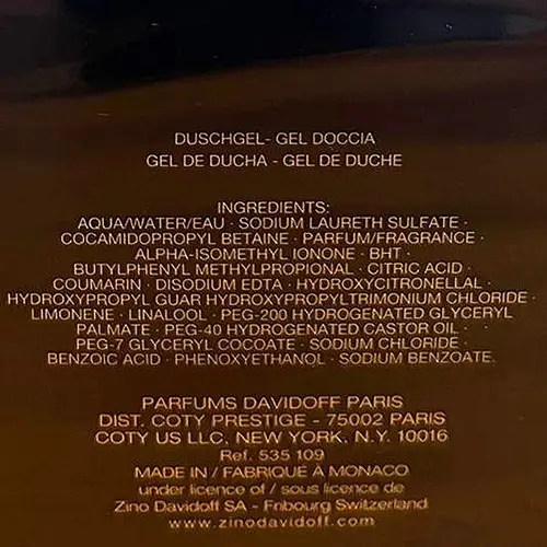 Photo de l’avis officiel: Davidoff Night Dive Gel douche — risque: Risque chimique