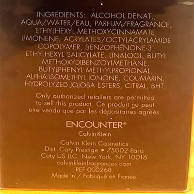 Photo de l’avis officiel: Calvin Klein Encounter Eau de toilette — risque: Risque chimique (SR/00315/26)