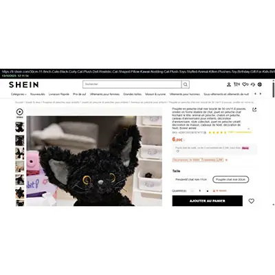 Foto do aviso oficial: Poupée en peluche chat noir bouclé de 30 cm/11,8 pouces Brinquedo macio — risco: Engasgamento