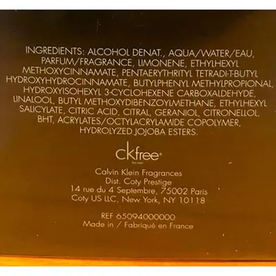 Photo de l’avis officiel: Calvin Klein CKFree Eau de toilette — risque: Risque chimique