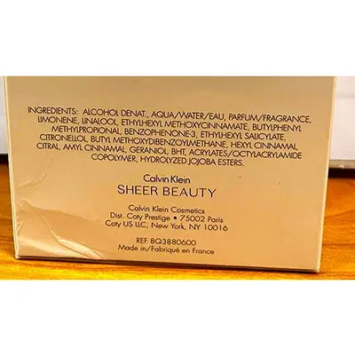 Photo de l’avis officiel: Calvin Klein Sheer Beauty Eau de toilette — risque: Risque chimique