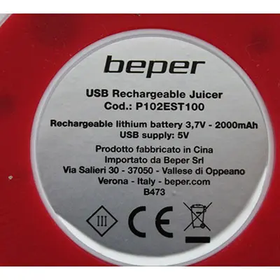 Photo de l’avis officiel: BEPER Presse-agrumes rechargeable USB — risque: Risque chimique & Environnement