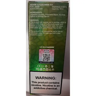 Photo de l’avis officiel: RENdM TORANDO 3iN1; 99999 PUFFS Cigarette électronique jetable — risque: Risque chimique