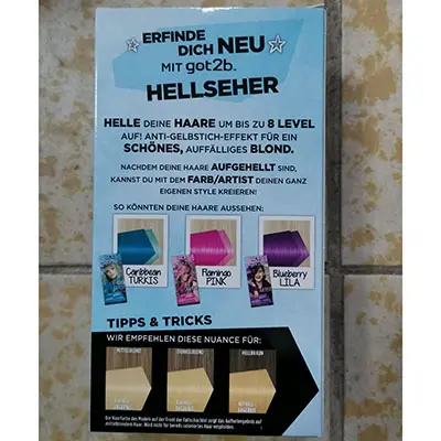 Foto uit de officiële melding: Schwarzkopf got2bTM, #LUISA HARTEMA HELLSHER, AUFHELLER Haarverf — risico: Chemische risico's