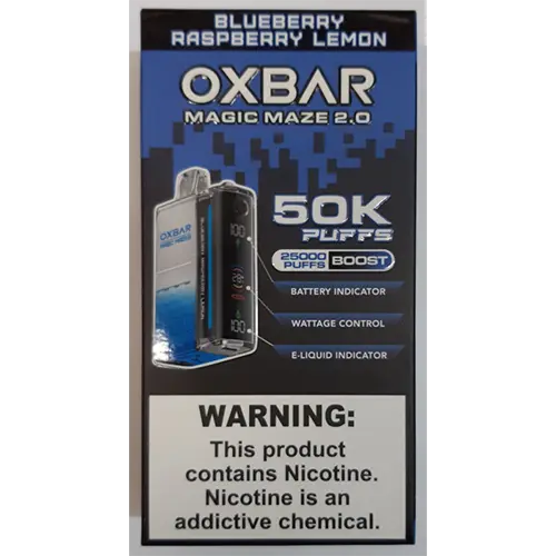 Foto aus der offiziellen Meldung: OXBAR 50K puffs (25000 puffs boost), Blueberry Raspberry Lemon Elektronische Einwegzigarette — Risiko: Chemikalie