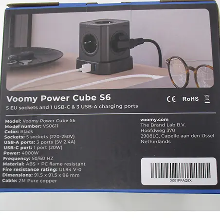 Foto aus der offiziellen Meldung: VOOMY VOOMY POWER CUBE S6 Verlängerungskabel — Risiko: Elektrischer Schlag & Feuer
