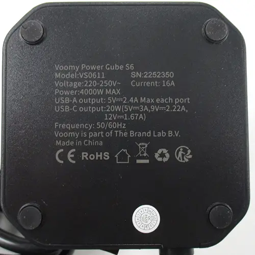 Foto aus der offiziellen Meldung: VOOMY VOOMY POWER CUBE S6 Verlängerungskabel — Risiko: Elektrischer Schlag & Feuer
