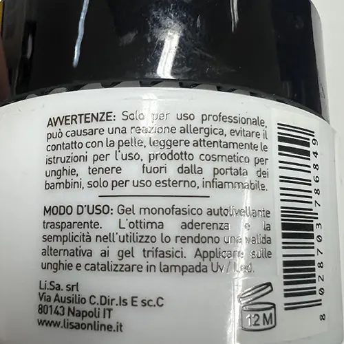 Foto uit de officiële melding: Lisa 1 Phase gel Gel nagellak — risico: Chemische risico's
