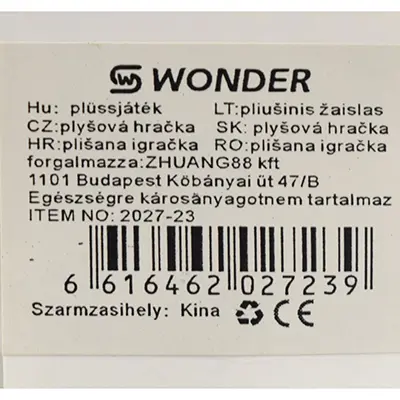 Photo from the official notice: WONDER plüssjáték /plysová hracka soft toy — choking risk