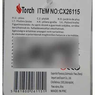 Foto aus der offiziellen Meldung: Torch plüss cica Plüschtier — Risiko: Ersticken