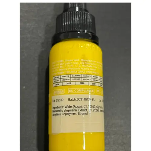 Foto do aviso oficial: INTENZE GEN-Z LEMON YELLOW Tinta de tatuagem — risco: Químico