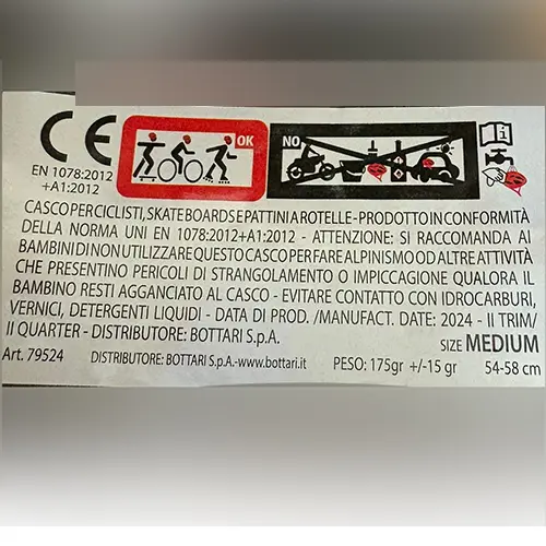 Foto uit de officiële melding: Bottari Spa Fietshelm — risico: Verwonding (SR/00535/26)