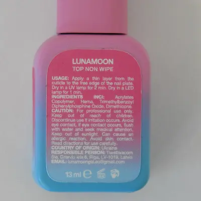 Photo de l’avis officiel: Lunamoon Top non wipe Vernis pour la réparation des ongles — risque: Risque chimique